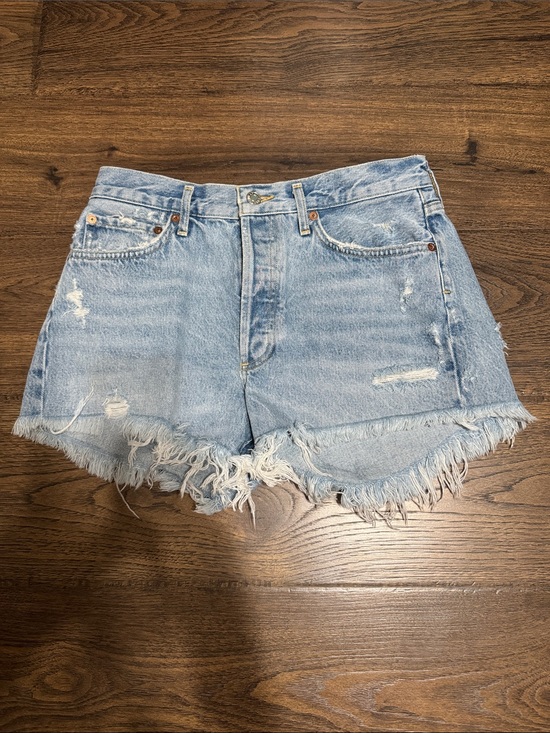 Agolde Pants - Agolde Light Blue Distressed High-Waist Cutoff Shorts